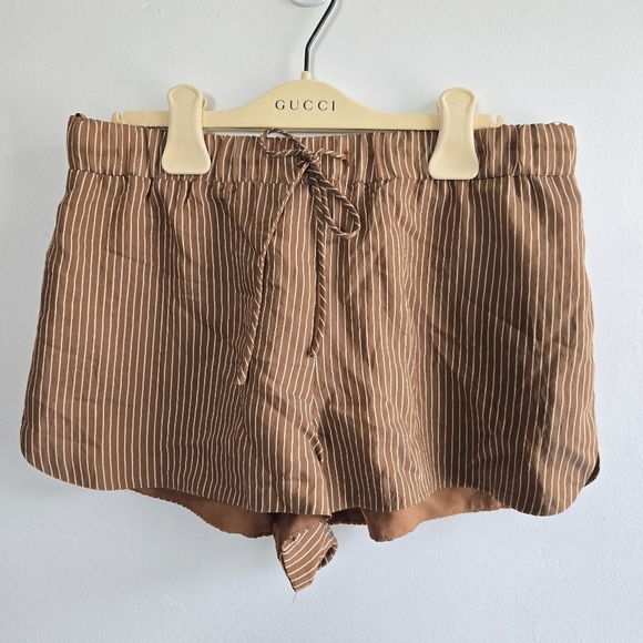 New Zara Striped High Waist Elastic Waistband Brown/Cream Boxer Shorts Medium - Picture 8 of 12